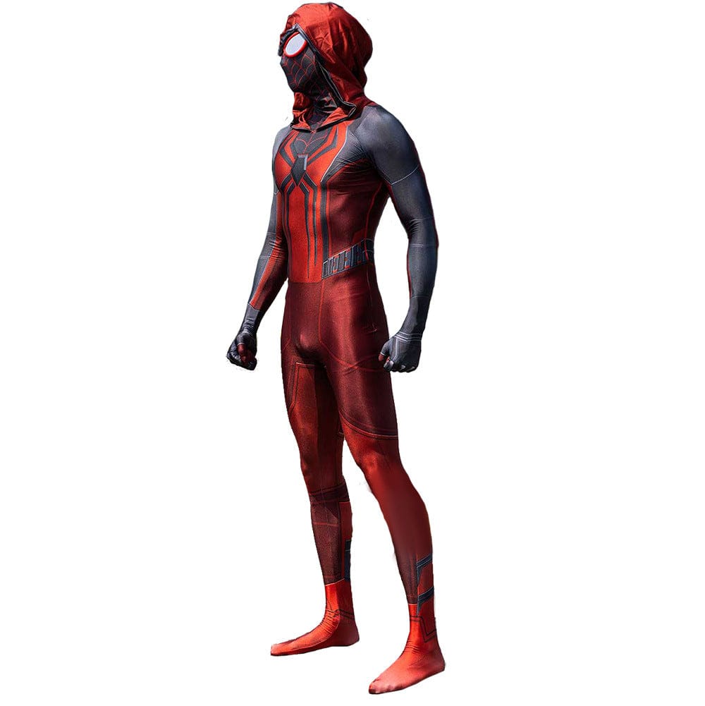 PS5 Spider man Hooded Red Jumpsuits Cosplay Costume Adult Bodysuit