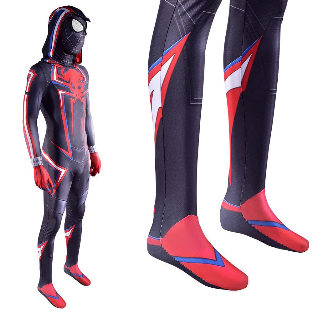 PS5 2099 Miles Morales Spider-man Hooded Jumpsuits Costume Adult Bodysuit