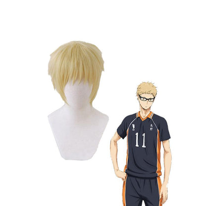 anime haikyuu kei tsukishima short blond cosplay wigs