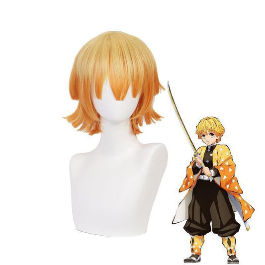 anime demon slayer kimetsu no yaiba zenitsu agatsuma female cosplay wig blonde long ponytail cosplay wigs