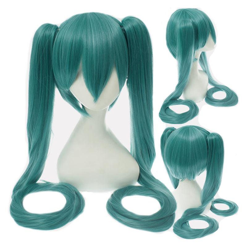 anime vocaloid hatsune miku long straight double ponytail multicolor bangs cosplay wigs