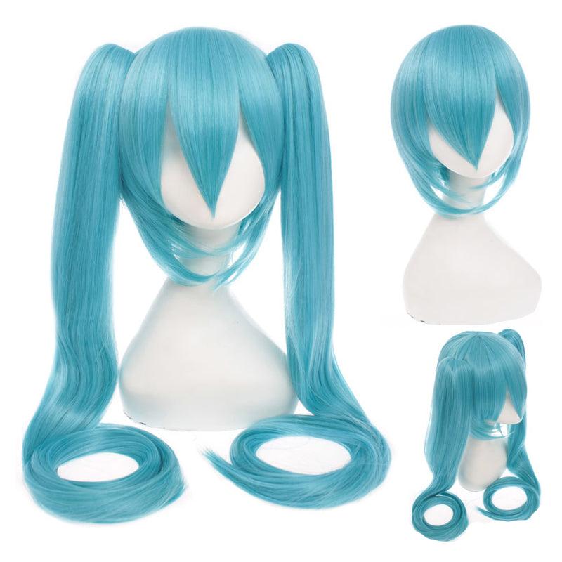 anime vocaloid hatsune miku long straight double ponytail multicolor bangs cosplay wigs