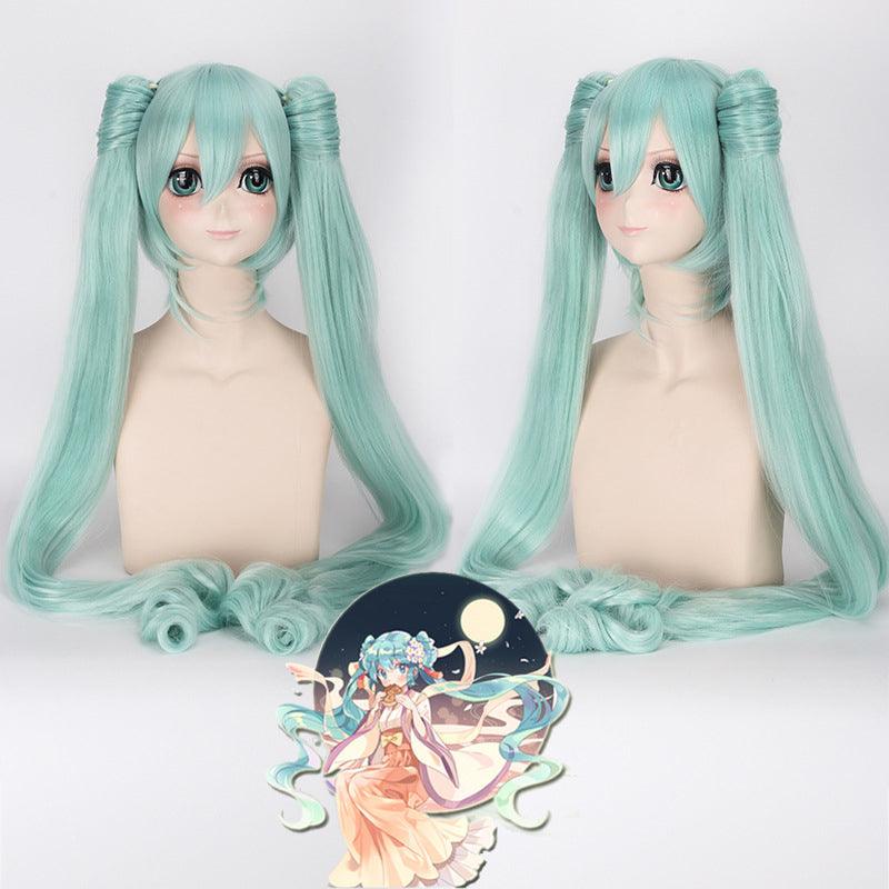 anime vocaloid hatsune miku long straight double ponytail multicolor bangs cosplay wigs