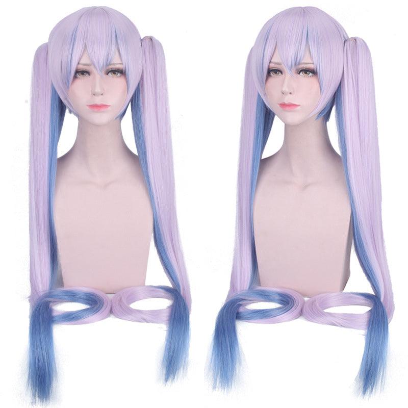 anime vocaloid hatsune miku long straight double ponytail multicolor bangs cosplay wigs