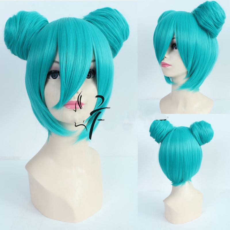 anime vocaloid hatsune miku long straight double ponytail multicolor bangs cosplay wigs