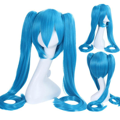 anime vocaloid hatsune miku long straight double ponytail multicolor bangs cosplay wigs