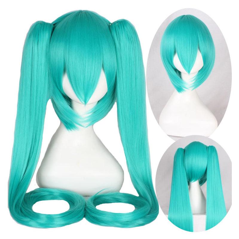 anime vocaloid hatsune miku long straight double ponytail multicolor bangs cosplay wigs